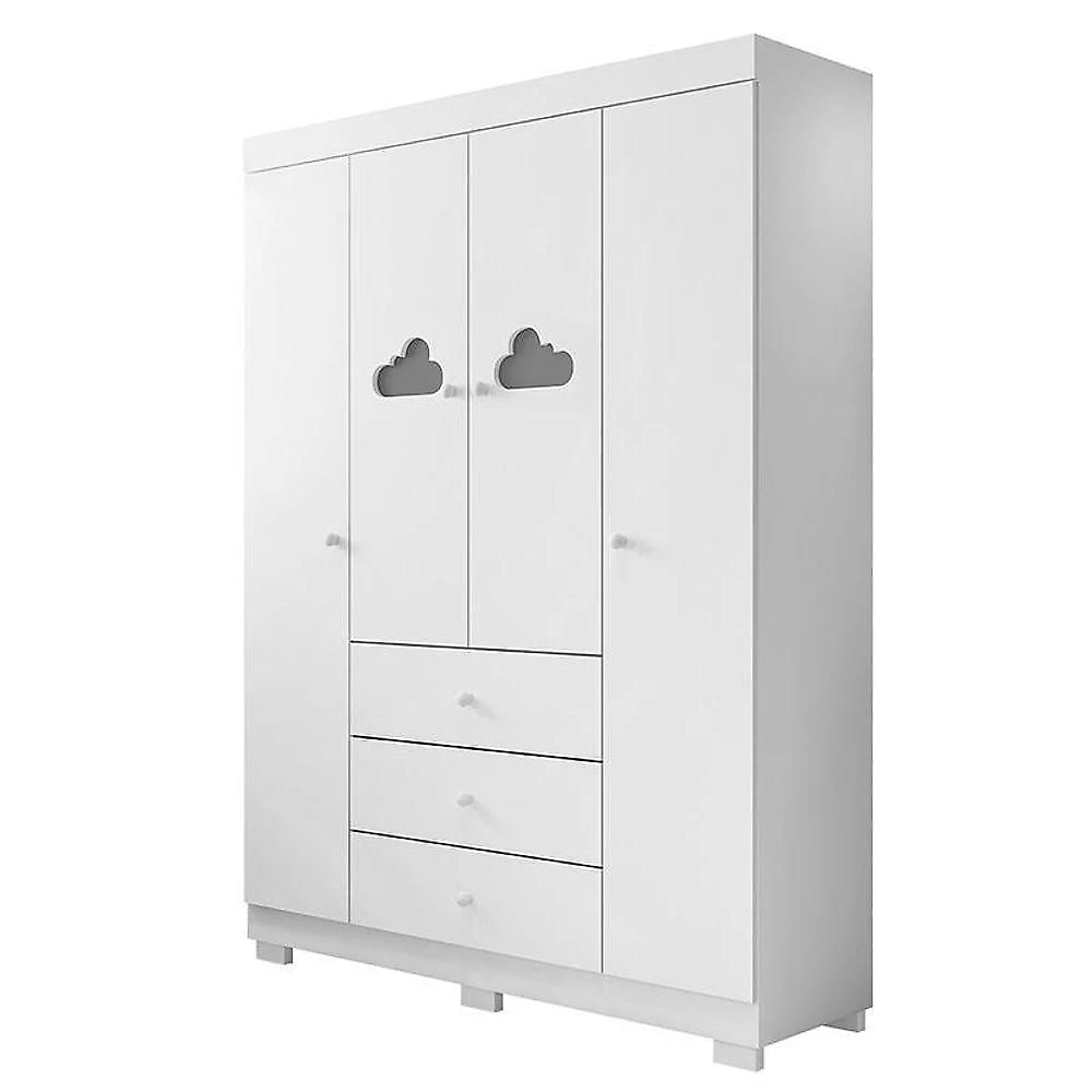 Conjunto de Quarto Ane Guarda Roupa Cômoda Berço 4 Portas 3 Gavetas MDF Branco Phoenix Baby