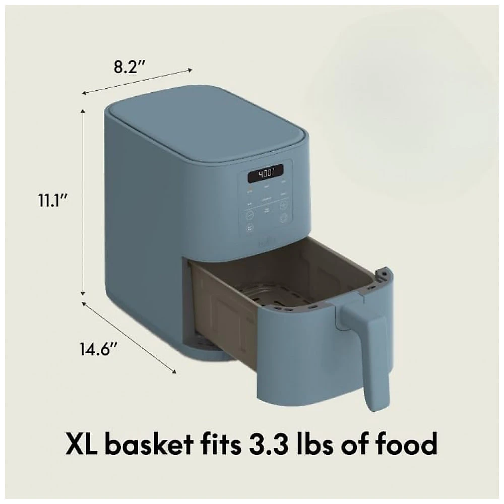BELLA Air Fryer 4QT Slim - Cerâmica Antiaderrapante, 6 Modos, 3,3kg, Controle Digital, 1700W, Design Compacto Surf