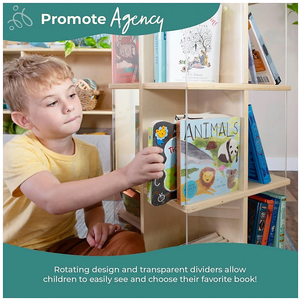 Guidecraft EdQ Estante Giratória Infantil em Madeira Natural - Organizador Montessori 360° para Livros e Brinquedos