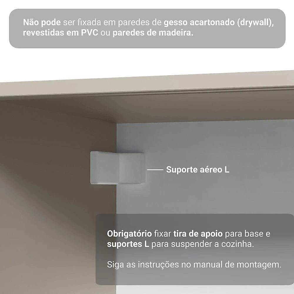 Armário De Cozinha Completa 240 Cm Suspenso Nice Madesa 04 Crema