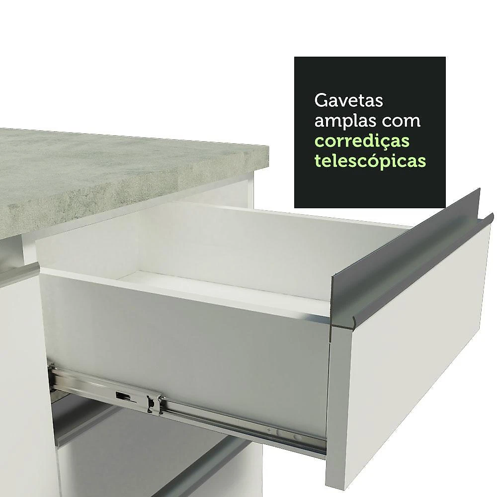 Cozinha completa de canto madesa glamy 329002 com armário e balcão (sem tampo e pia) - branco