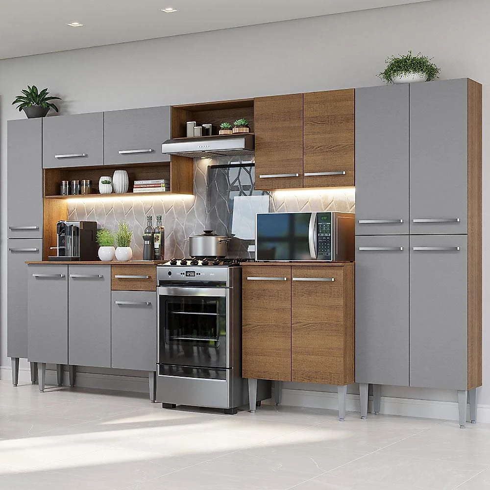 Armário de cozinha completa 325cm rustic/cinza emilly madesa 02