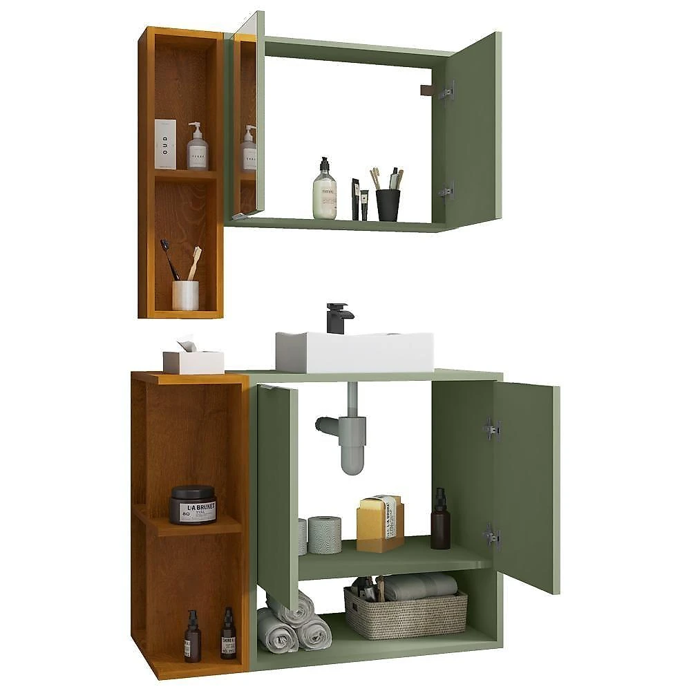Gabinete Para Banheiro Com Cuba E Espelho Siesta B02 Pistache Naturalle - Lyam Decor