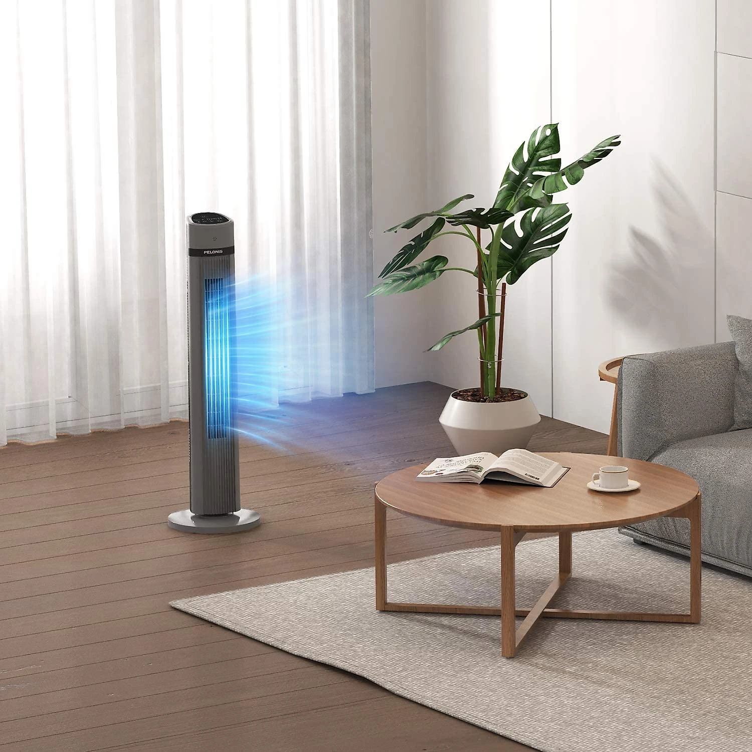PELONIS Oscillating Tower Fan with Remote Control 40 Quiet Stand Up Fan with 3 Speed Settings and 3 Modes 15Hour Timer LED Display for Bedroom Home Office Use Black