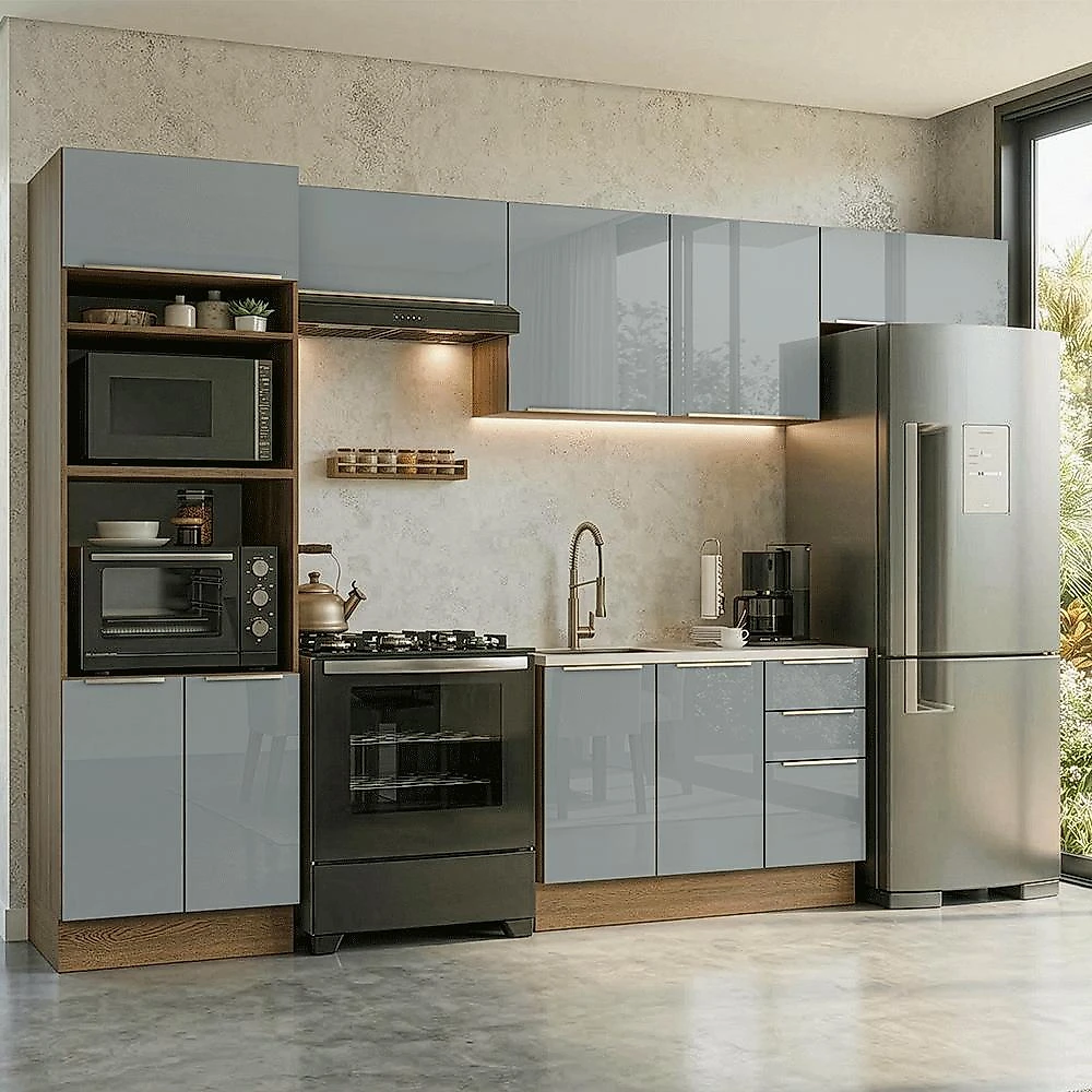 Armário de cozinha completa 350 x 60 cm rustic/cinza lux madesa 02
