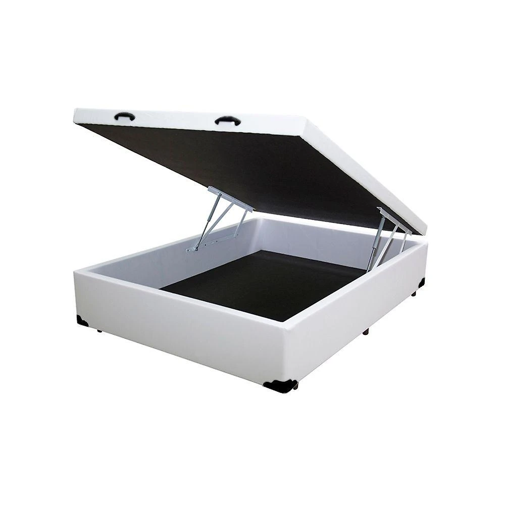 Cama Box Baú Casal King Design Sintético Branco 138x188x41