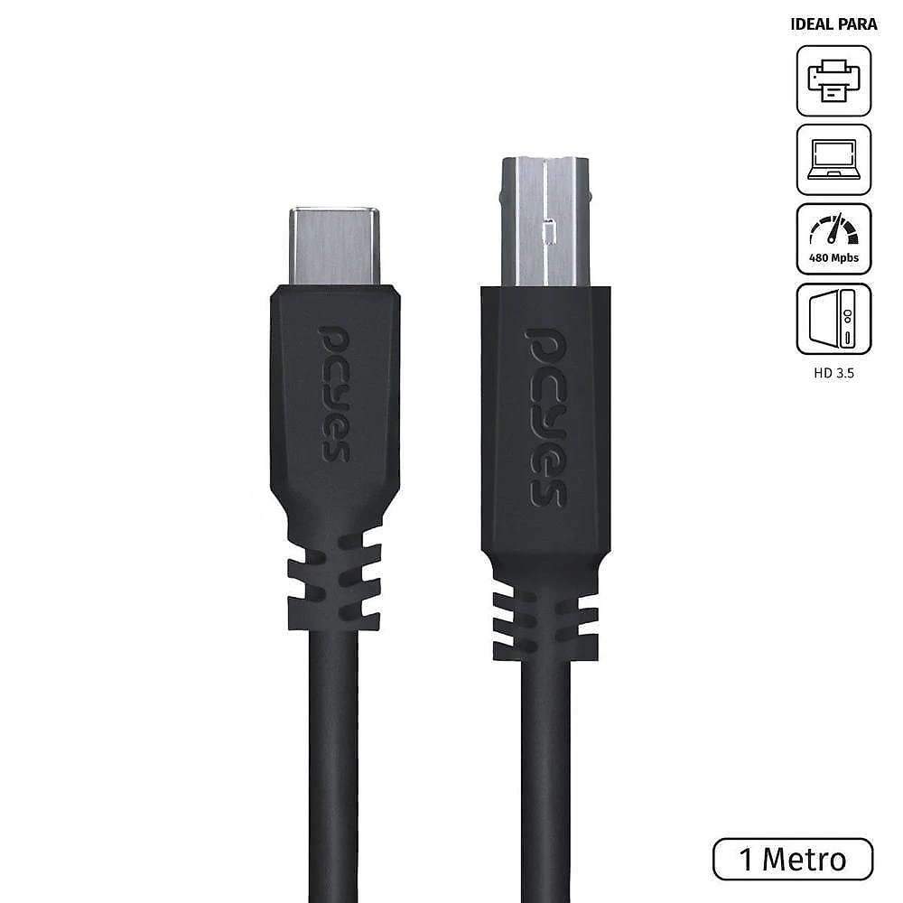 Cabo Usb C × Usb B 2.0 Preto 1m