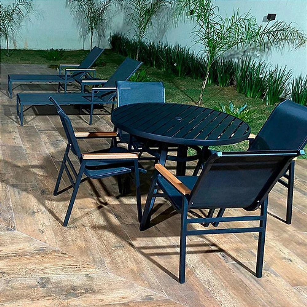 Mesa Aluminio Redonda 1,20m Sevilha área Piscina Jardim Cozinha + Guarda Sol Preto