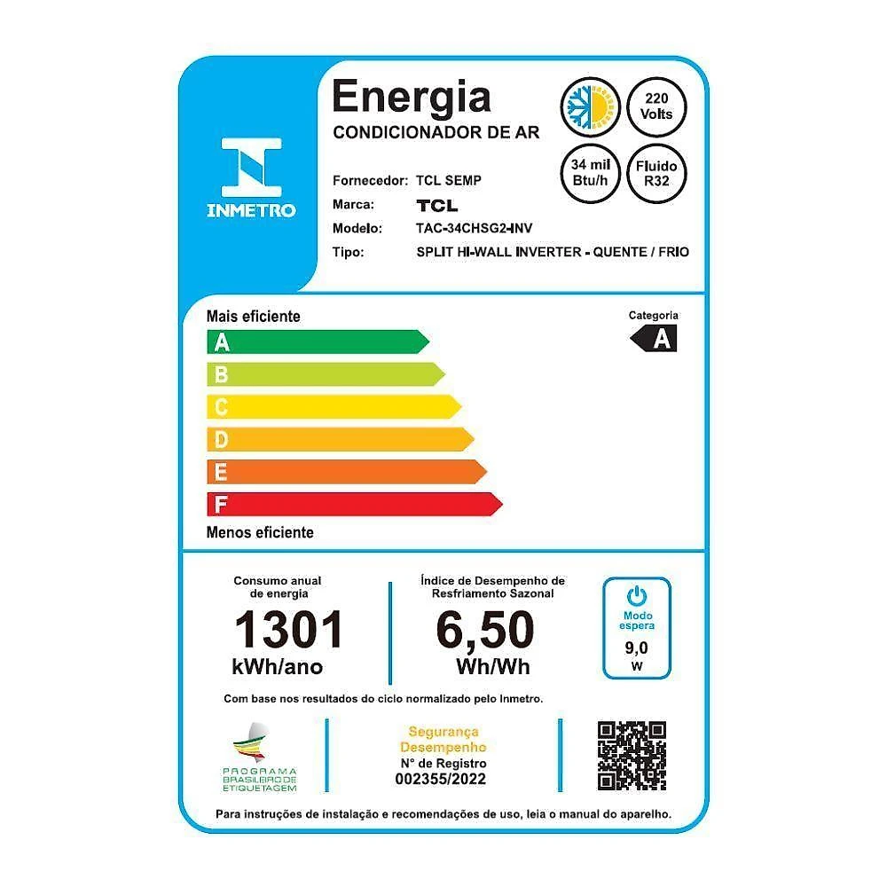 Ar condicionado split inverter tcl elite g2 34000 btus quente e frio 220v tac-34chsg2-inv