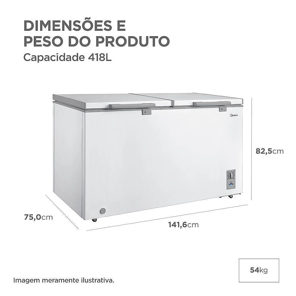 Freezer midea horizontal 418l 2 porta branco bivolt (mdrc564fzd013)