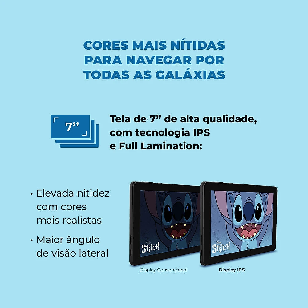 Tablet Positivo Vision TAB 7 Stitch + Capa e Bolsa - Octa-Core 3GB RAM 64GB Android 14 Go Wi-Fi Tela 7” IPS – Preto