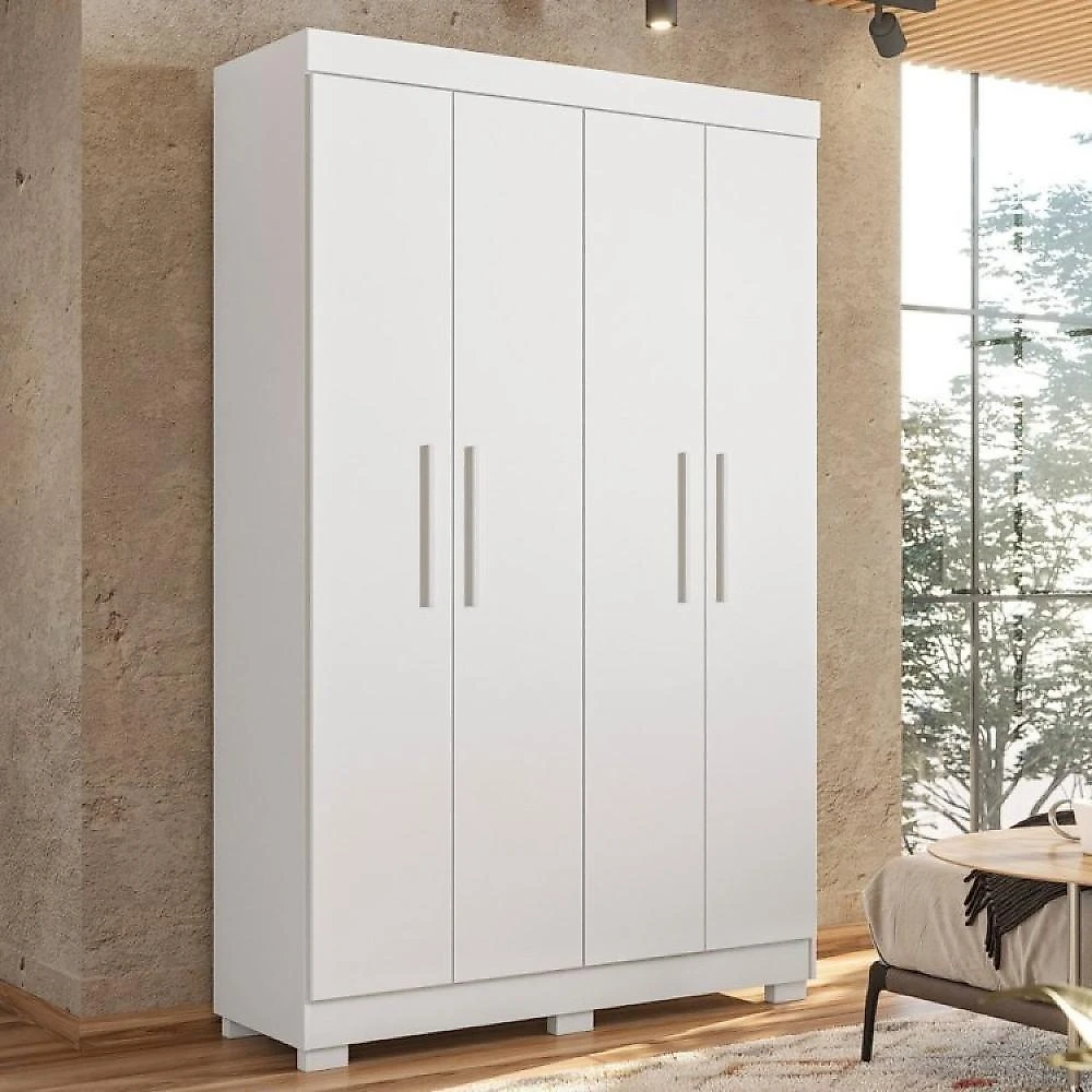 Quarto de Bebê com Berço Mini Cama, Cômoda1 Porta 4 Gavetas e Roupeiro 4 Portas 3 Gavetas Branco
