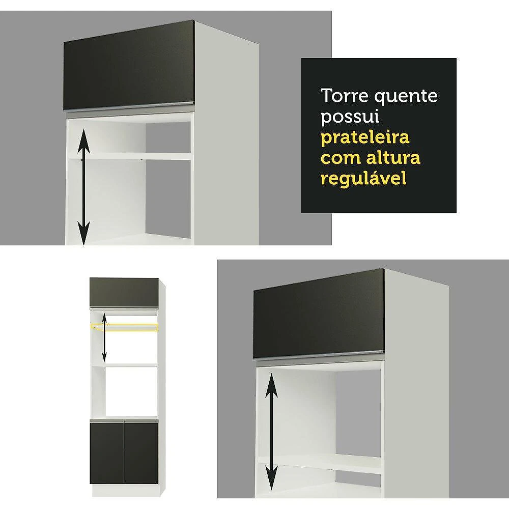 Cozinha completa madesa safira com armário e balcão (sem tampo e pia) - branco/preto/crema