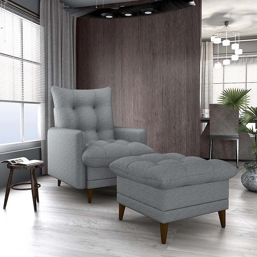 Poltrona De Amamentação Com Puff Luxo Confortável Montreal Matrix Cinza