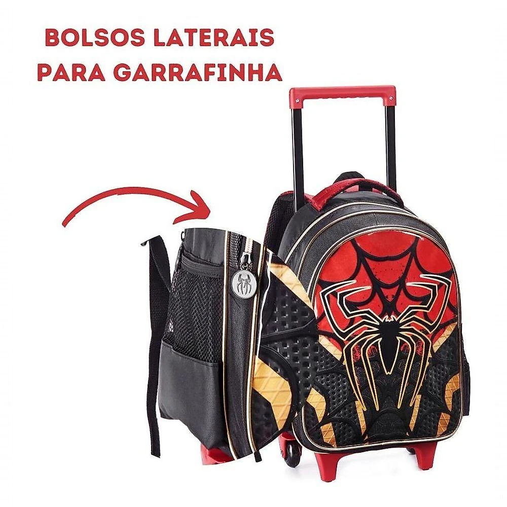 Mochila Rodinha Homem Dark Spider Aranha Estojo Lancheira