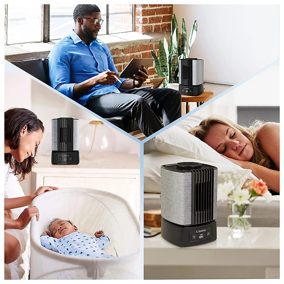 Ventilador de Mesa 2 em 1 SlumberBreeze Kasko com Carregamento USB, Preto