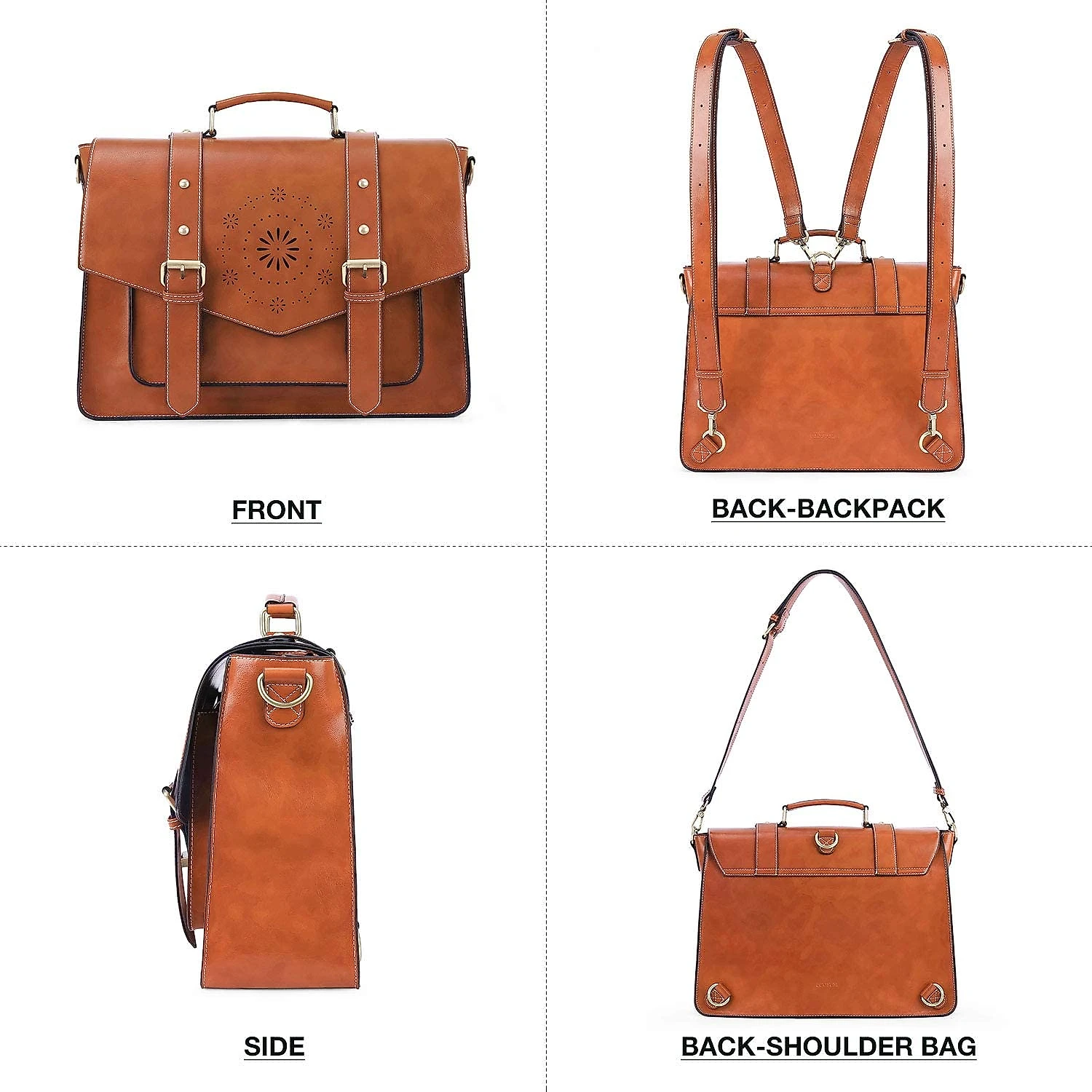 ECOSUSI Mochila Vintage de Couro Vegano para LaptopFeminina Marrom