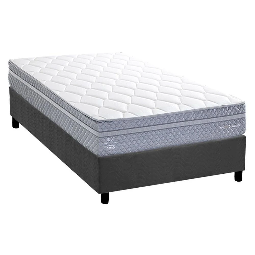 Cama Box com Colchão Solteiro Suede Gray Euro Pillow Molas Ensacadas Cinza Herval