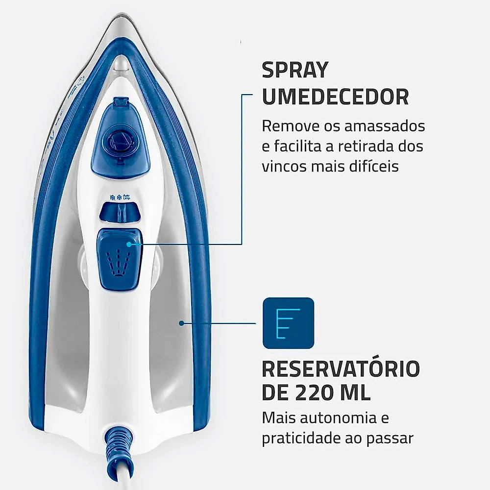 Ferro de Passar a Vapor Mondial FVN-01-BL 1200W Azul com Branco - 110V
