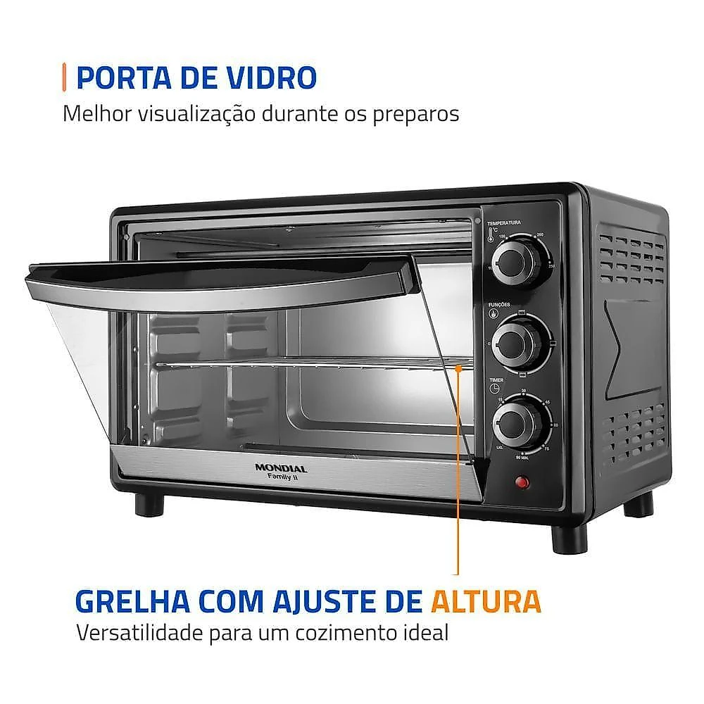 Forno Elétrico Mondial Family II Preto/Inox 1600W 42L FRN-42-B 220V