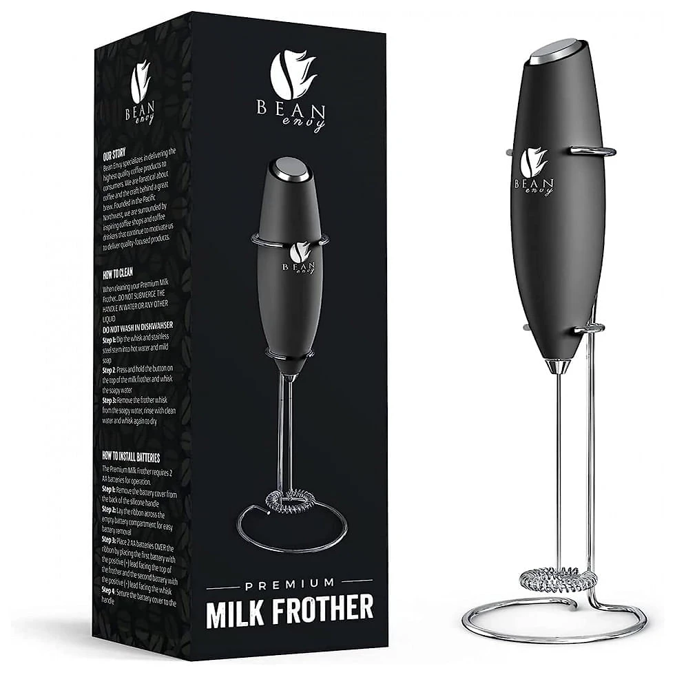 Espumador Elétrico de Leite em Aço Inoxidável a Bateria com Suporte, BEAN ENVY, Rosa