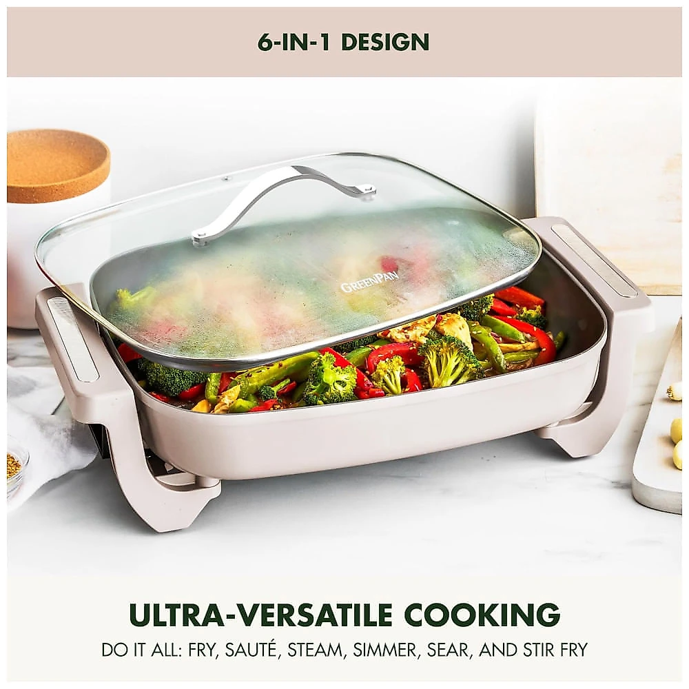 Frigideira Elétrica GreenPan Advanced 30 X 38 cm com Tampa, Capacidade de 6,6 Litros para Refeições em Família, Revestimento Cerâmico Antiaderente