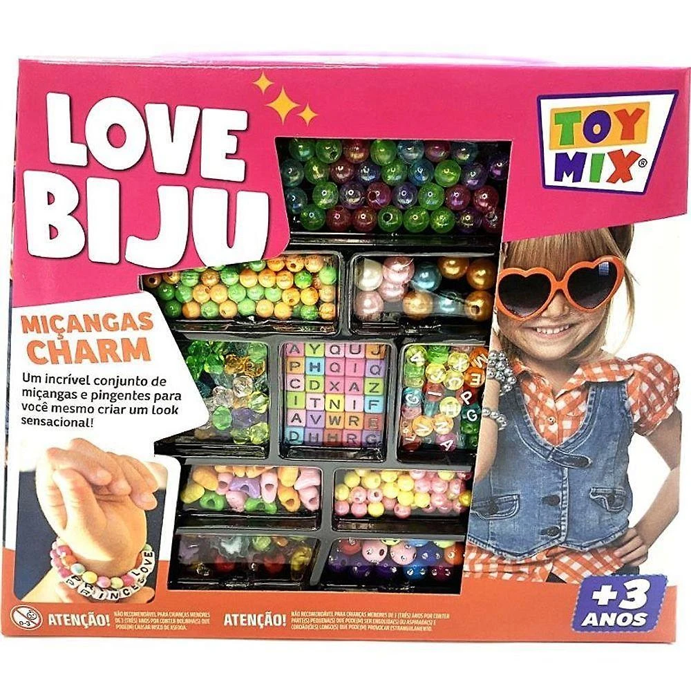 Kit de Bijuteria e Miçanga Love Biju Charm 300 Peças com Fio Toy Mix