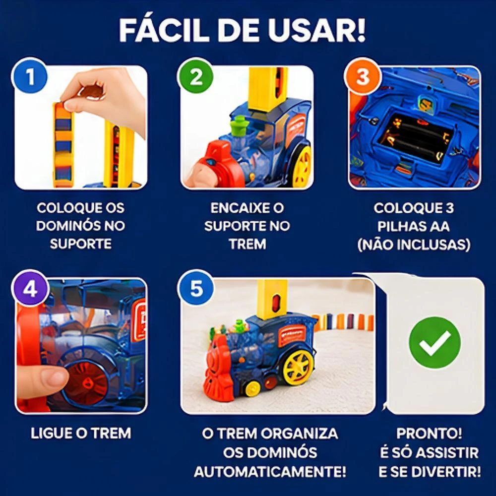 Trem de Brinquedo Dominá com Luz Fumaça e Música 80 Peças Toys & Toys