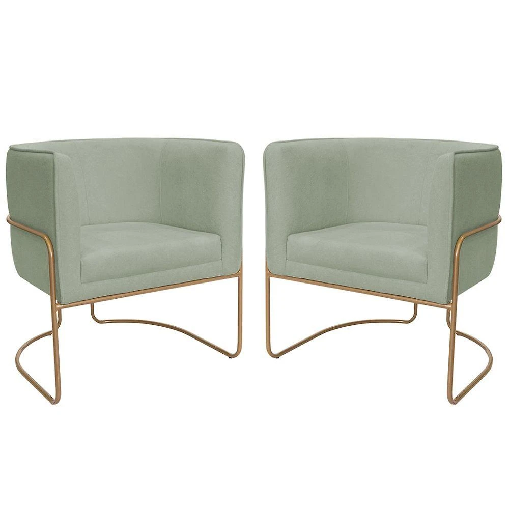 Kit 02 Poltronas Decorativas Betina Base Aço Ouro Fosco Bouclé Verde Claro - Nexta Casa