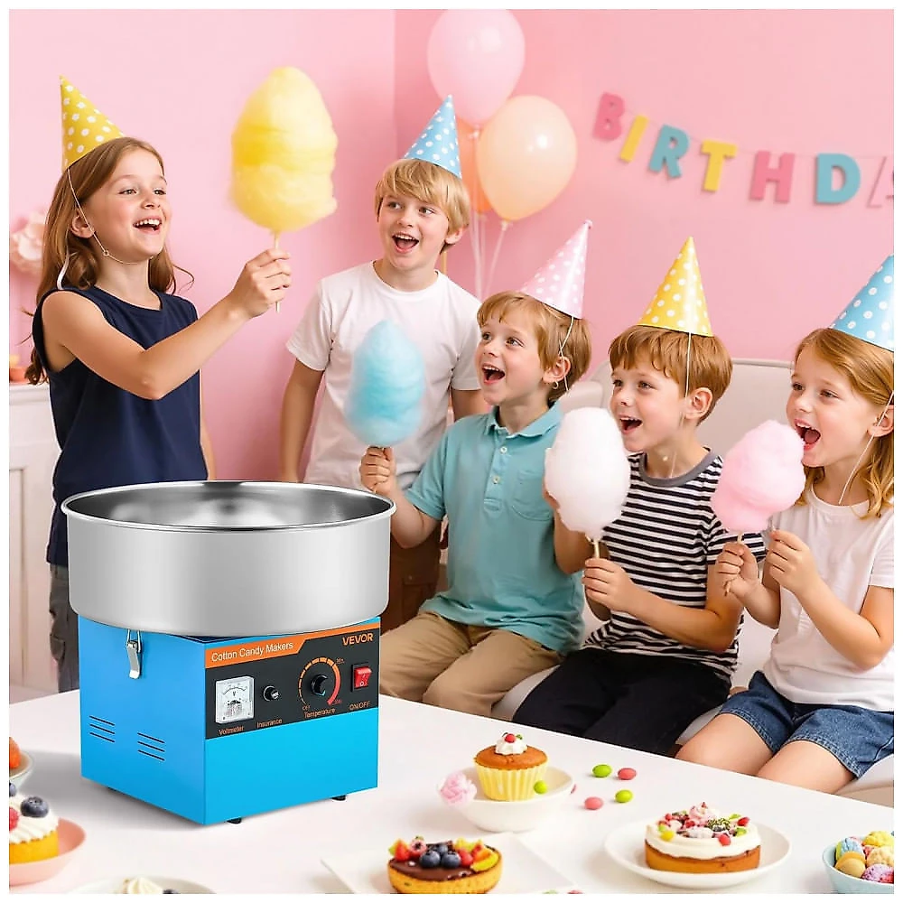 Máquina de Algodão Doce VEVOR Azul 1000W Aço Inox Tigela 38cm Uso Contínuo 110V