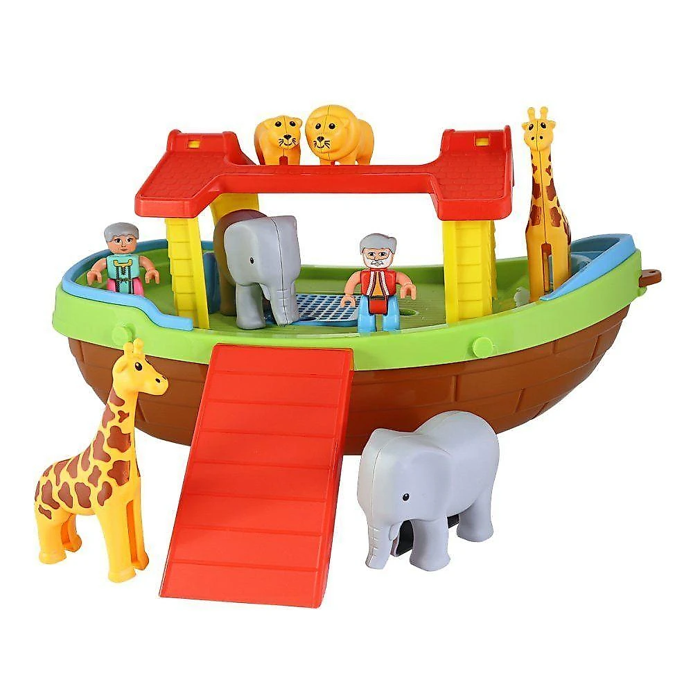 Brinquedo Educativo Arca de Noé para Montar com 2 Bonequinhos e 6 Animais Estimula Imaginação Maral