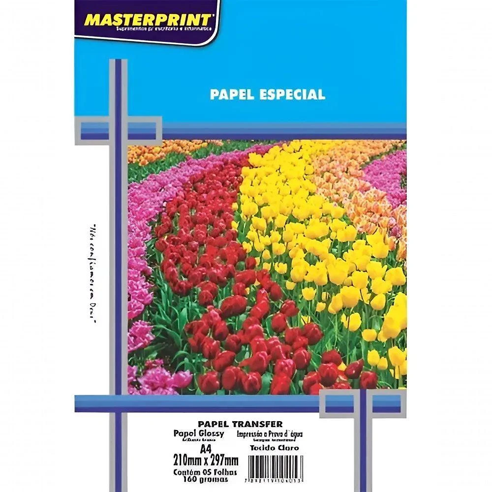 Papel Transfer para Tecido Claro Masterprint A4 160g Pacote com 5 Folhas Branco