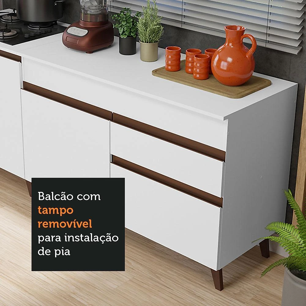 Kit com 2 balcões de cozinha madesa reims 4 portas 1 gaveta (com tampo) branco