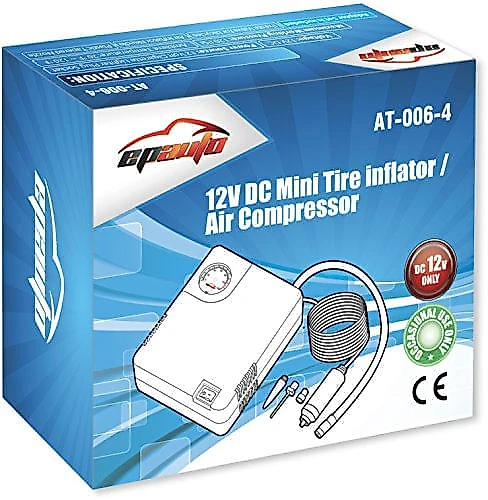 EPAUTO Mini Compressor de Ar Elétrico Automotivo portátil 12V DC 60 PSI c adaptadores