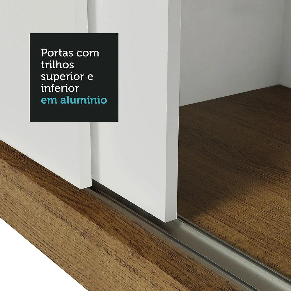 Guarda Roupa Casal Madesa Mônaco 3 Portas de Correr com Espelho - Rustic/Branco Rustic/Branco