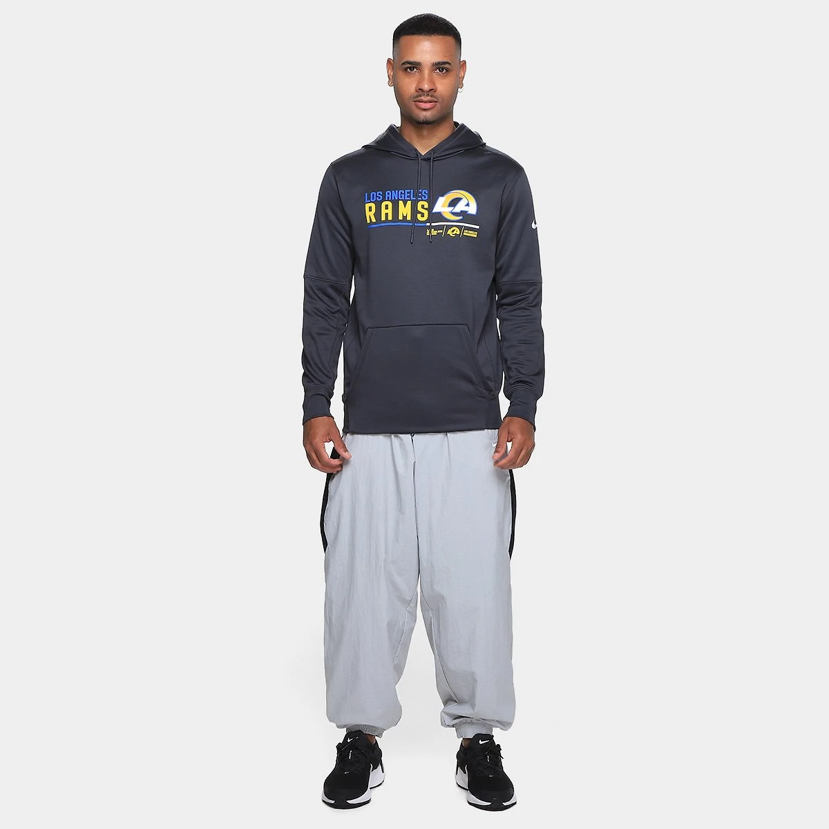 Miniatura Moletom Nike NFL Los Angeles Rams Therma C/ Capuz Masculino Cinza - EGG