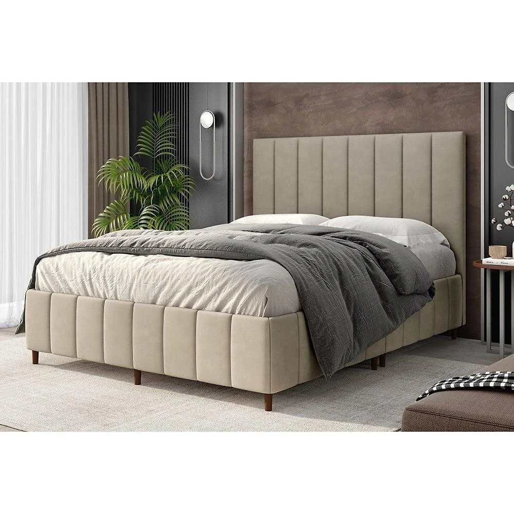 Conjunto Cama Casal Eva com Cabeceira e Base 138cm Bege Escuro