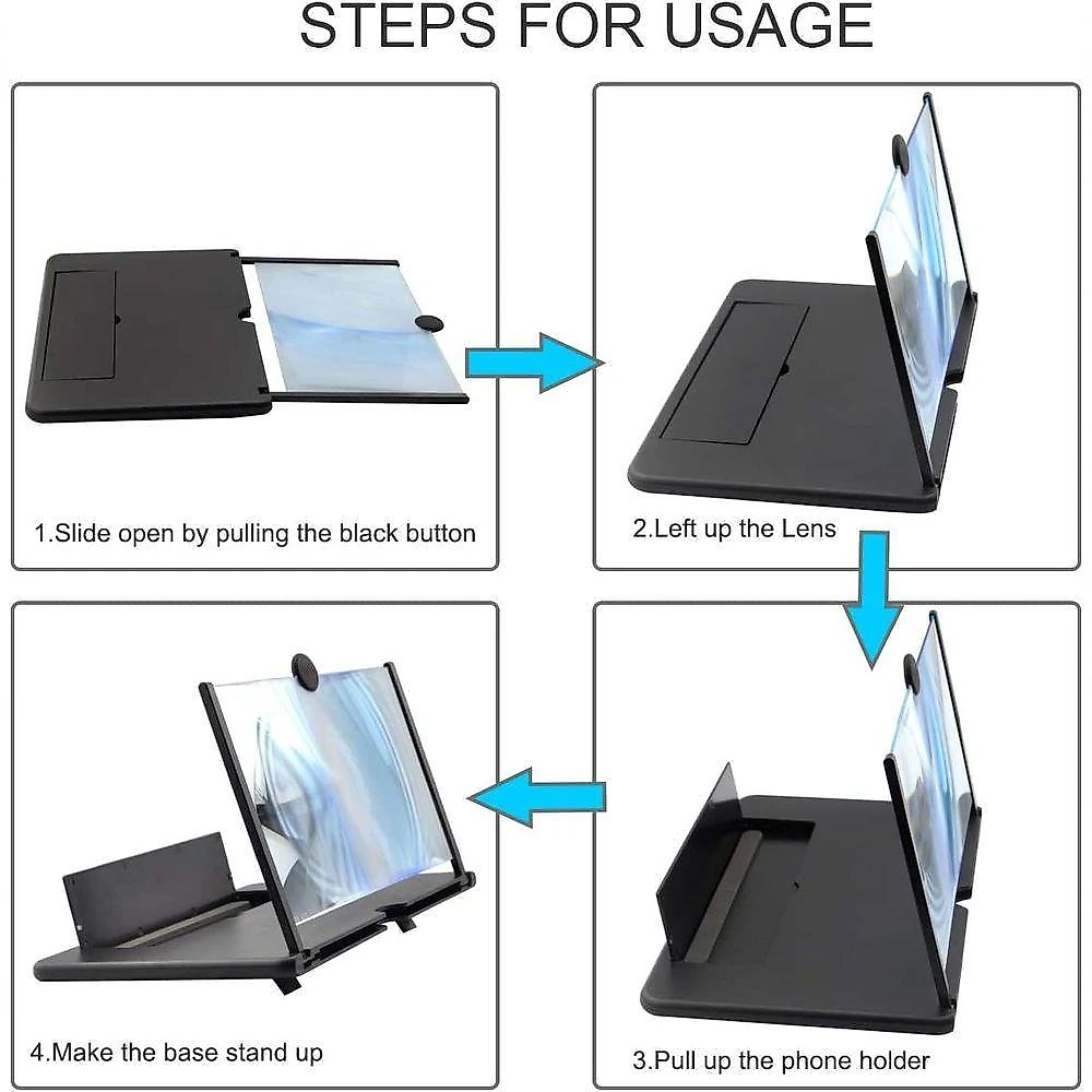 Lupa De Tela De 12 Polegadas Para Celular, Ampliador De Tela Gelar, Lupa 3d Para Celular Preto G
