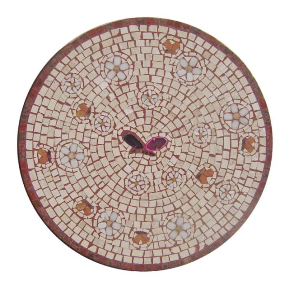 Mandala em Mosaico Linha Espiritual Granito Mármore Travertino Bege 80CM Mosaico