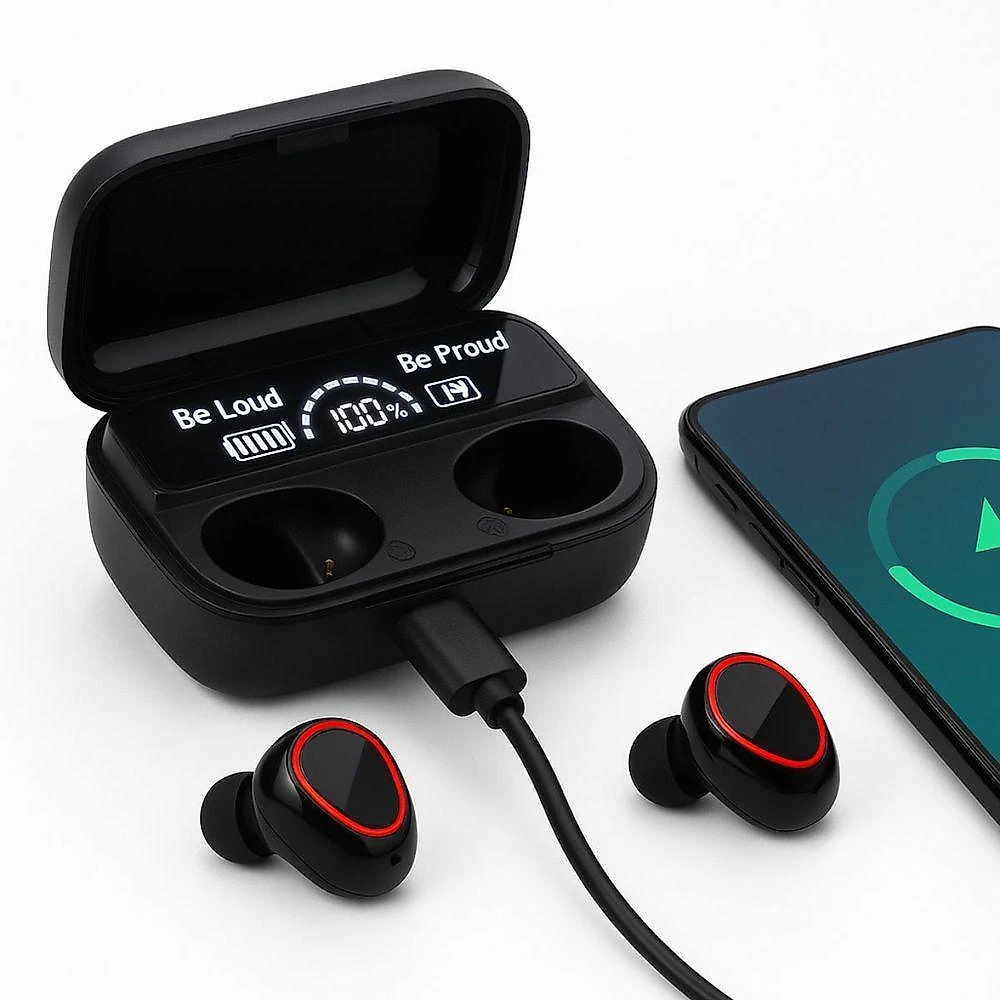 Fone de Ouvido Bluetooth M10 V5.1 com Antirruído e Estojo Powerbank com Luzes em LED
