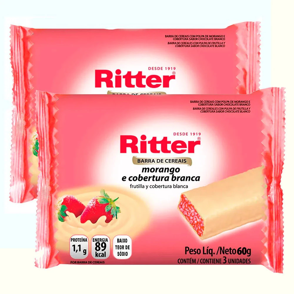 Barra de Cereais Ritter Morango e Cobertura Branca com 3 Unidades | Kit com duas unidades