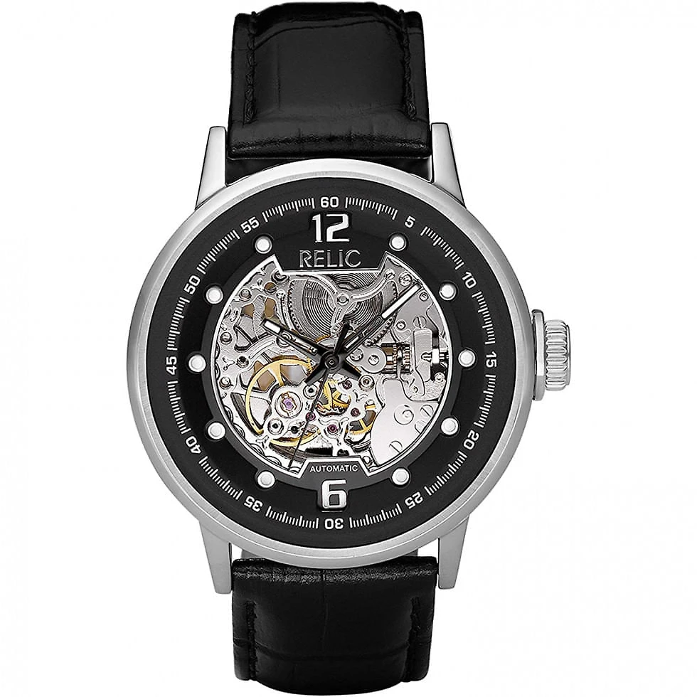 Relic by Fossil ZR77224 Relógio Masculino Analógico Automático de Couro, Preto, Prata