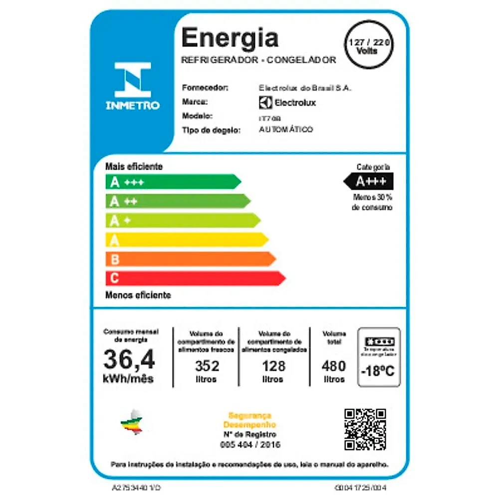 Geladeira 2 Portas Electrolux Frost Free Inverter 480 Litros Efficient - IT70B Preto - Bivolt