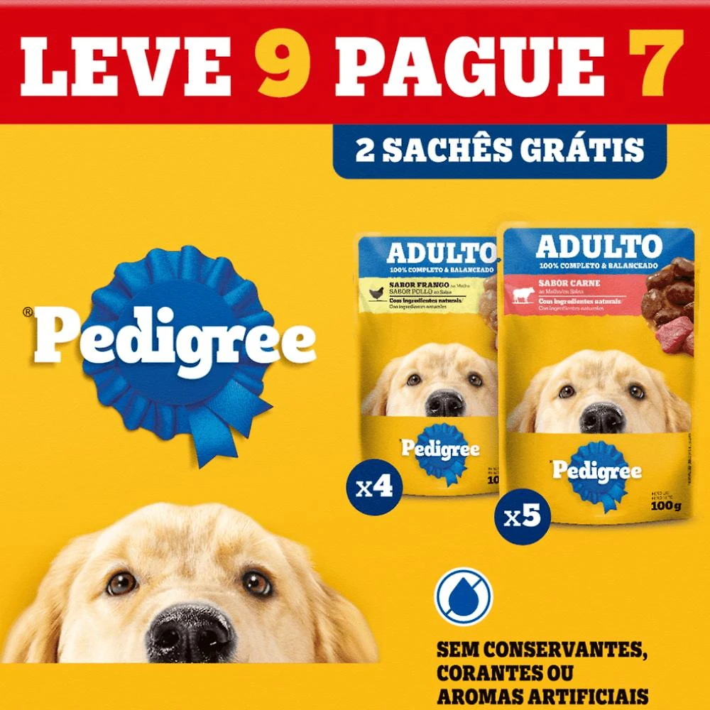 Ração Úmida Pedigree para Cães Adultos – Frango e Carne - Pack Leve 9 Pague 7 (900g)