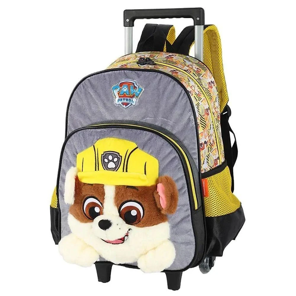 Mochila de Rodinhas Luxcel Patrulha Canina Rubble Pelucia Amarelo Infantil