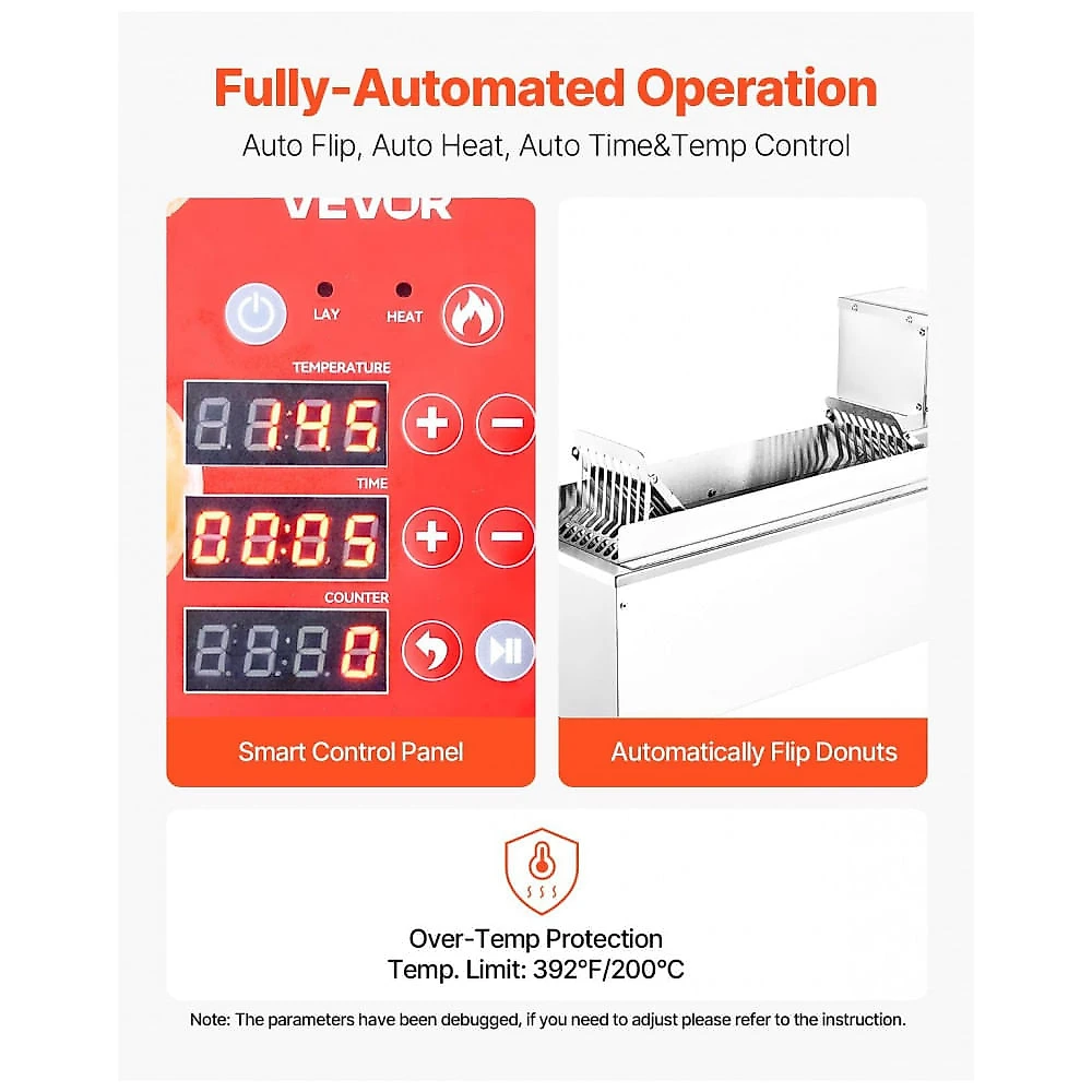 Máquina de Donuts Automática VEVOR DH-15L Inox 3 Tamanhos Fritadeira Comercial 3000W 110V