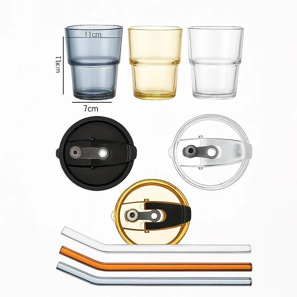 Copo de Vidro com Tampa e Canudo Reutilizável 450ML Branco para Uso Diário Utibom