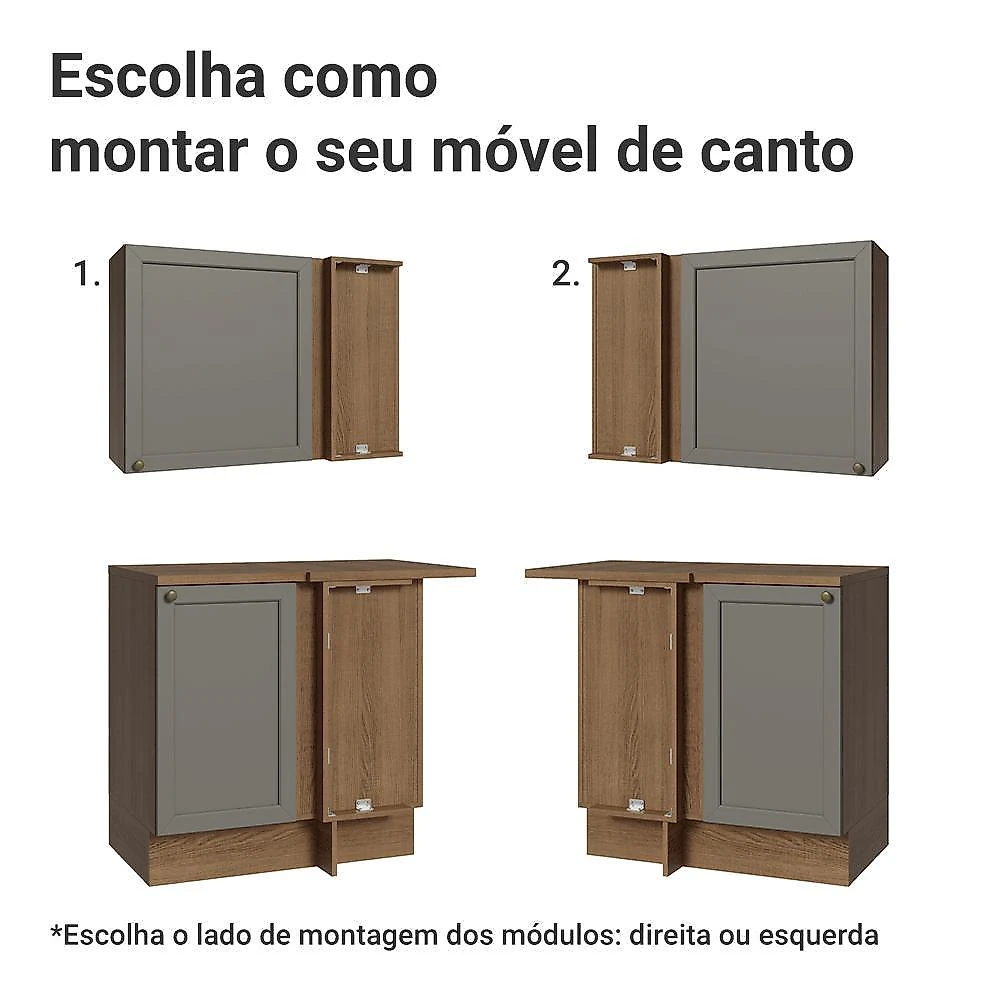Armário de cozinha completa de canto 399 cm rustic/cinza vik madesa 01