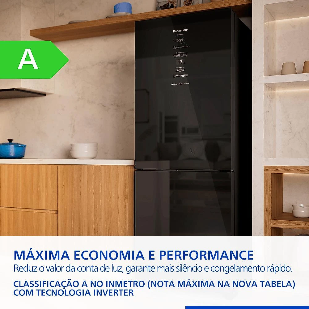 Geladeira Panasonic Intuitive+ BB65 Frost Free Inverter 467L Black Glass - NR-BB65GV7B Bivolt