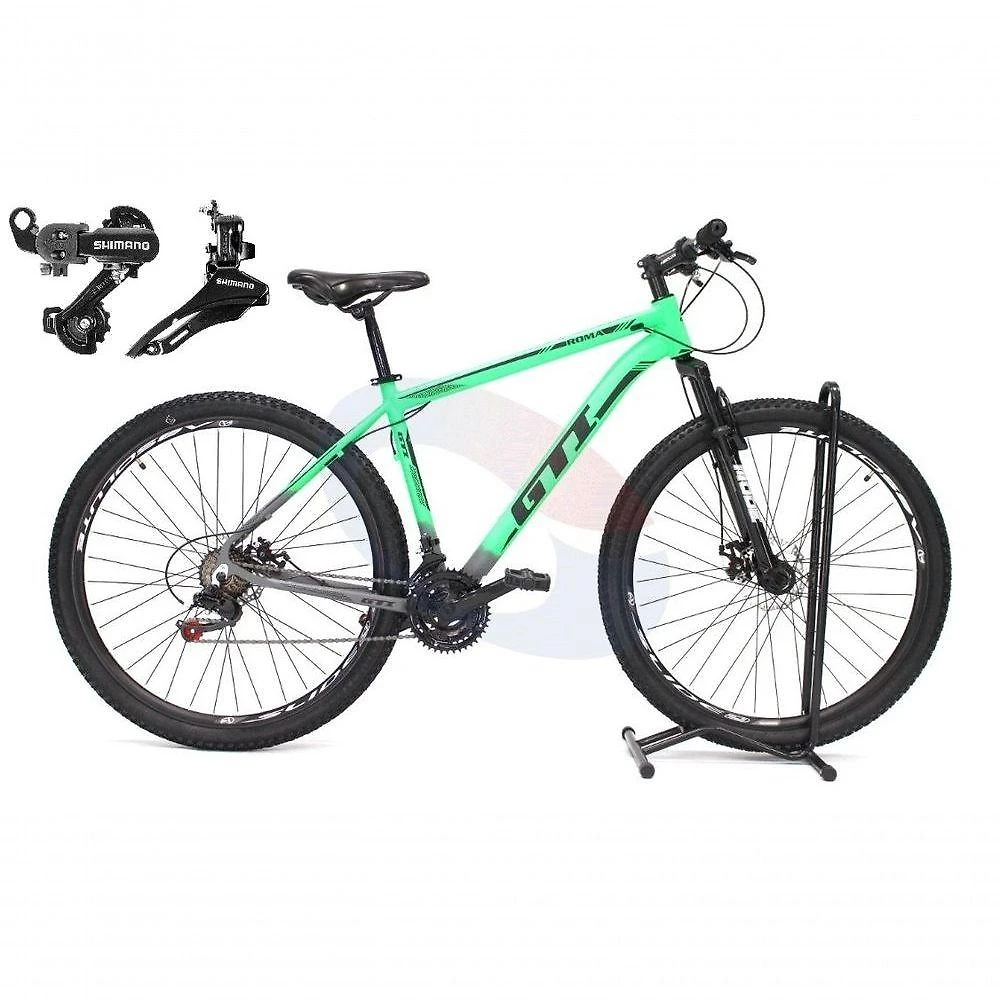 Bicicleta Aro 29 Gti Roma Alumínio 21v Câmbios Shimano Freio A Disco - Verde-cinza Tam.15